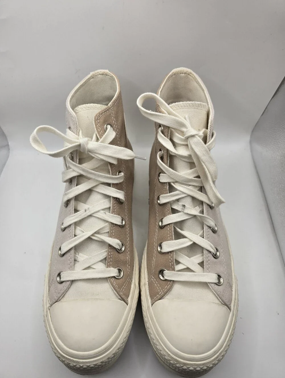 Converse Chuck 2 Tone Beige Platform High Top Canvas Skater Sneakers. Ladies 9.5 - Picture 2 of 15